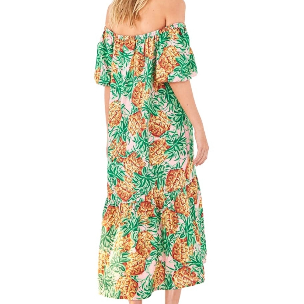 Farm Rio 🍍 Pineapple Garden Linen Midi Dress - Picture 3 of 12